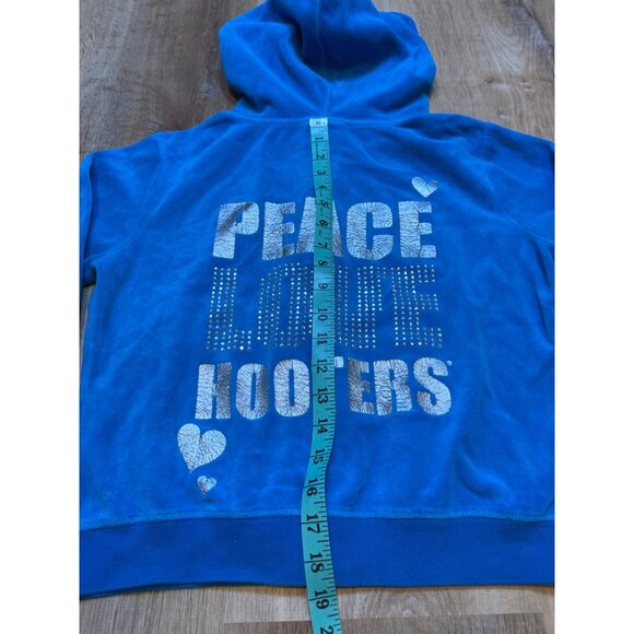 Y2K Hooters‎ Blue Rhinestone Velour Hoodie M/L - Picture 5 of 8